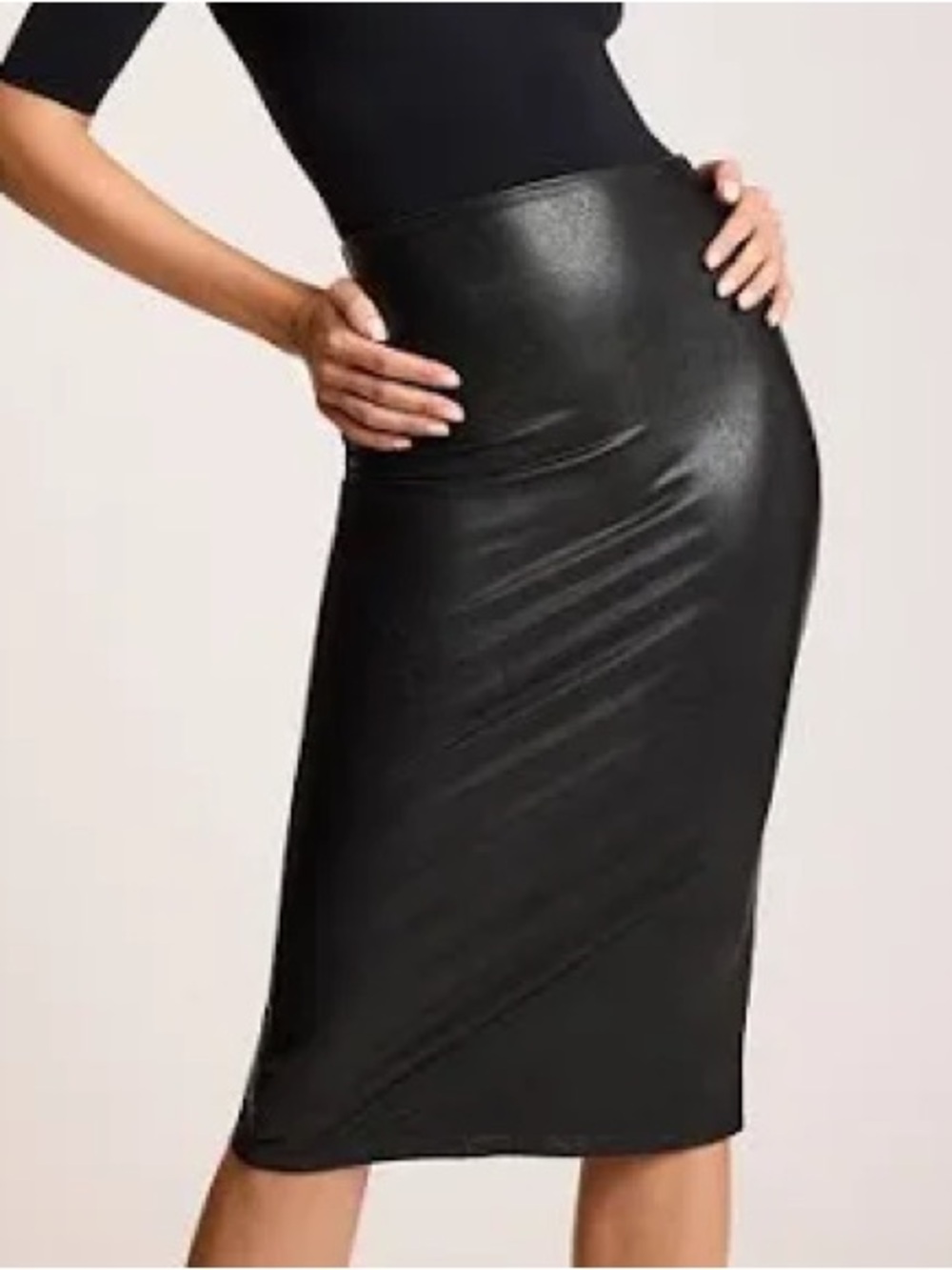 Commando Women's Black Faux Leather Midi maxi bodycon pencil Skirt small